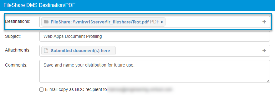 dms destination dialog box example