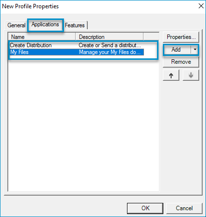 new profile properties dialog box example