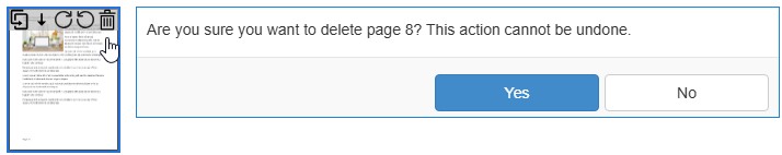 deleting pages and confirmation message example
