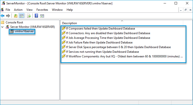 server monitor mmc with the default test criteria dialog box example
