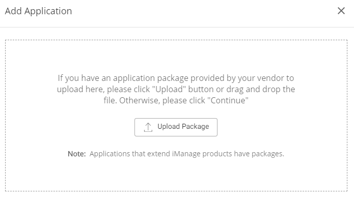 imanage control center upload package dialog box example