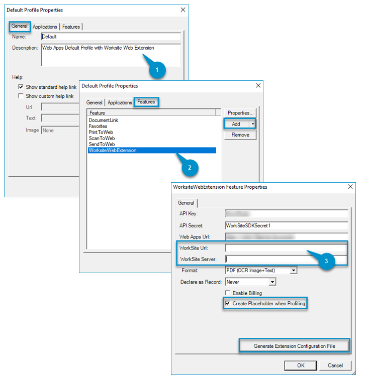 worksite web extension at a glance default profile properties dialog box examples