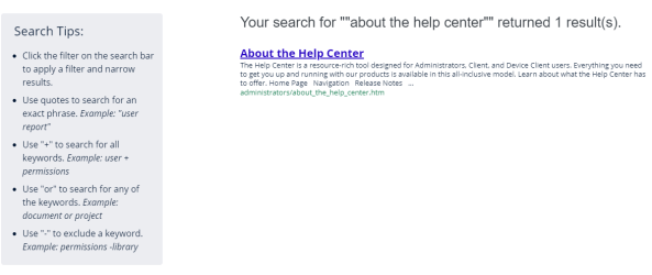 help center search results