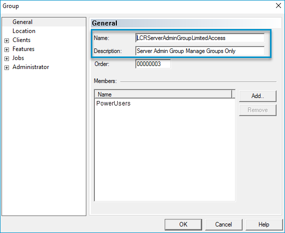 configuration group properties limited access dialog box example