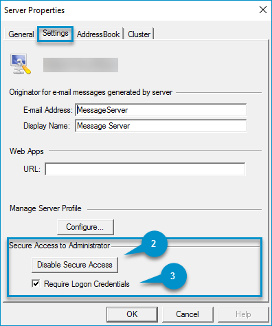 server administrator secure access at a glance dialog box example disable