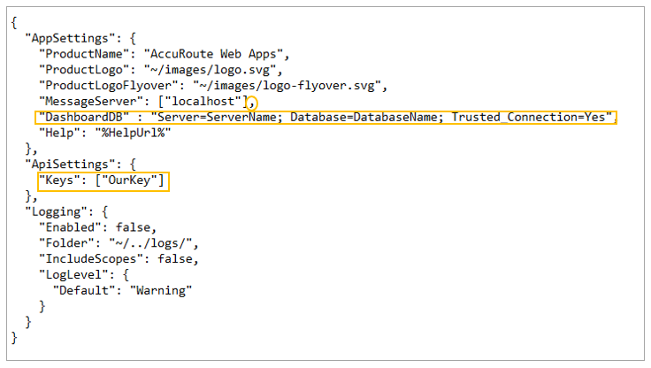 appsettings.json example