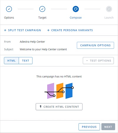 Screen capture of campaign compose step user interface
