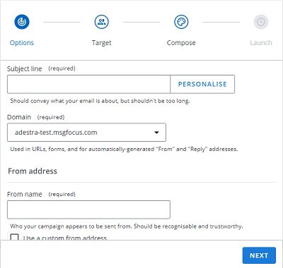 Screen capture of campaign options user interface