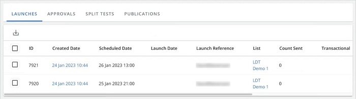 Screen capture of launches scheduled by personal delivery time