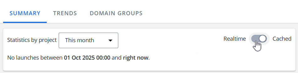 Sreen capture showing the slider for relatime vs cached reports in the summary reports page.