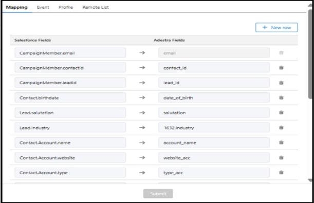 Screen capture showing an example of the data table mapping as it appears within the app.