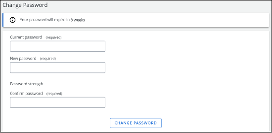 Screen capture of the change password screen.