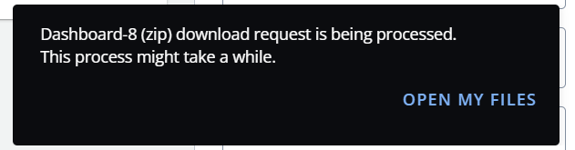 Screen capture showing an example popup confirming that a download request is being processed.