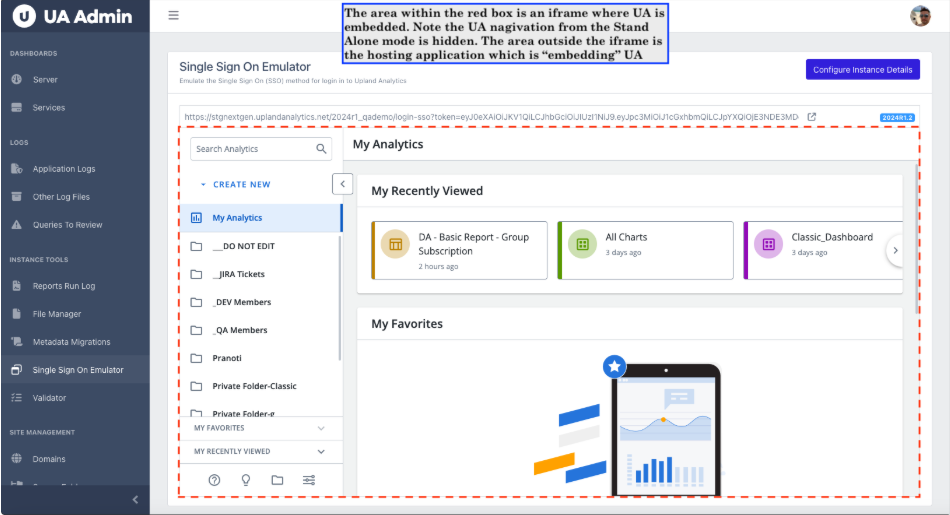 Screen capture illustratiing how Upland Analytics may appear when embedded within a product using Full Embed mode.
