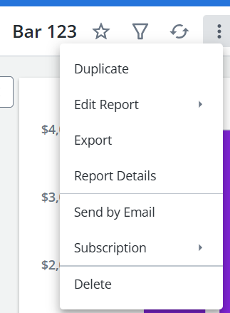 Screen capture showing an example of the see more menu expanded to show options such as Export, Subscription, etc.