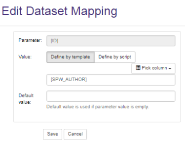 See the Edit Dataset Mapping pop-up window.