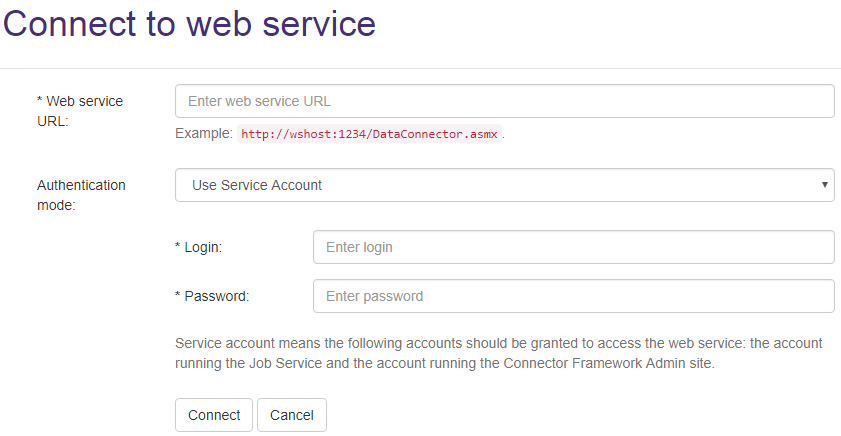 See the Connect to web service pop-up window.