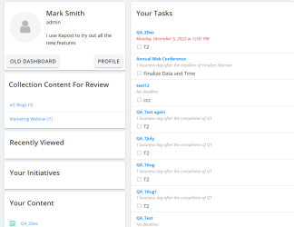 View of the dashboard when there is content for review