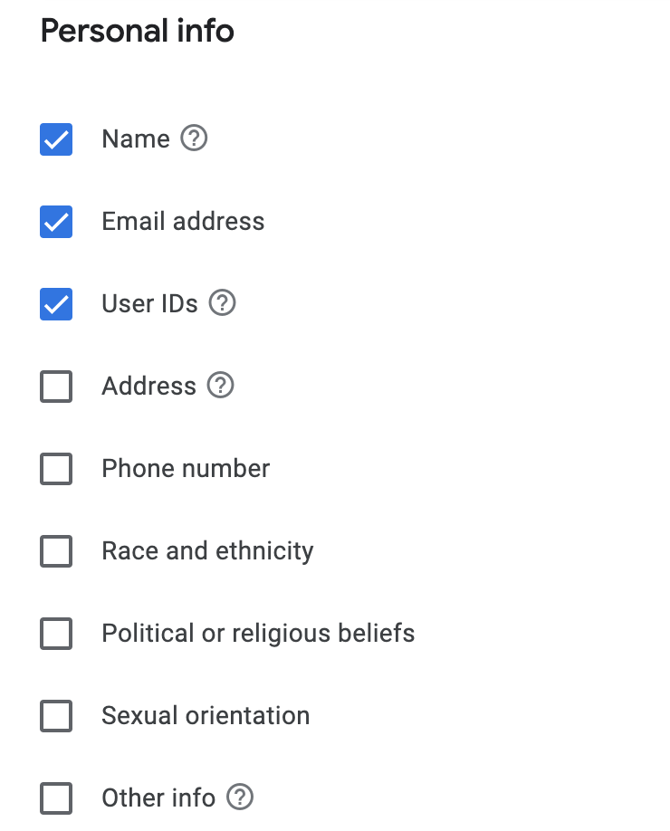 screenshot of personal-info consent in google play data-safety form