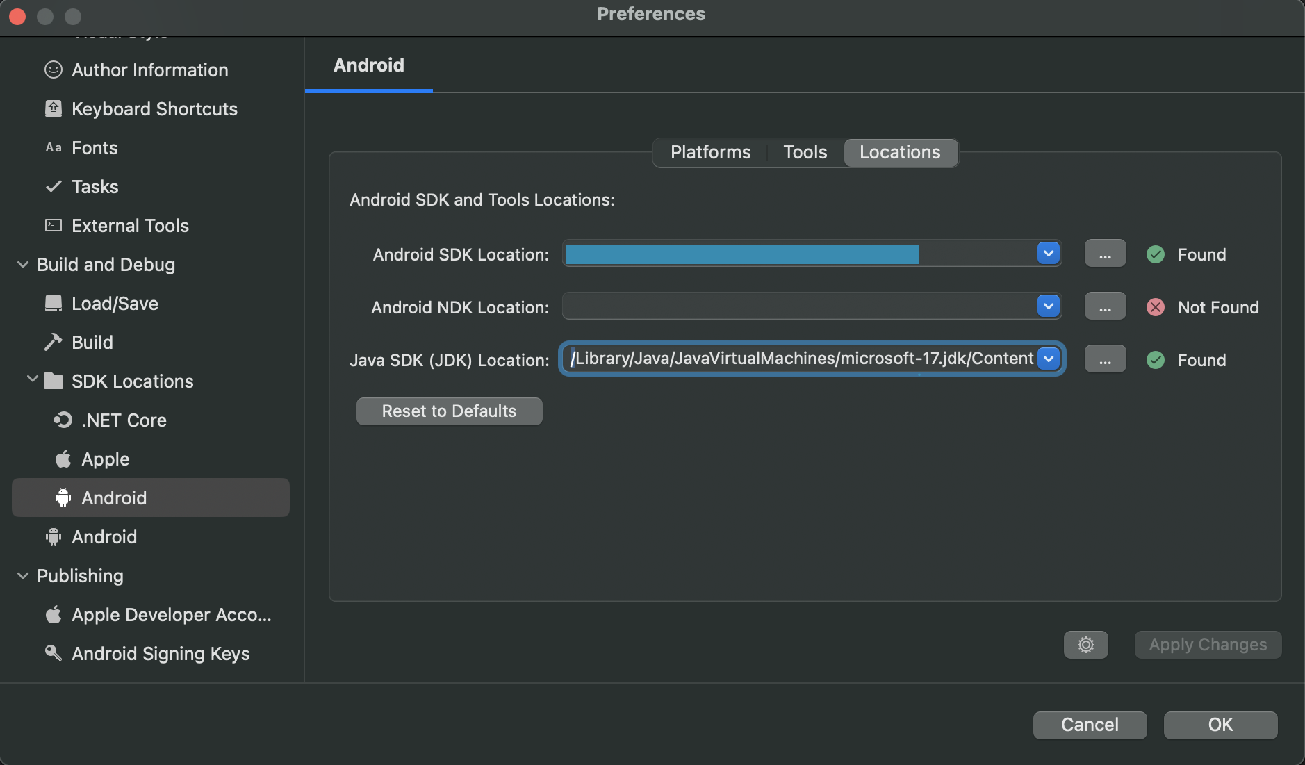 screenshot of visual studio JDK path settings