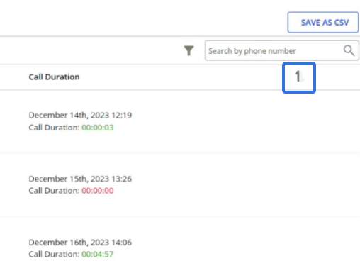 Calls are sorted in ascending order.