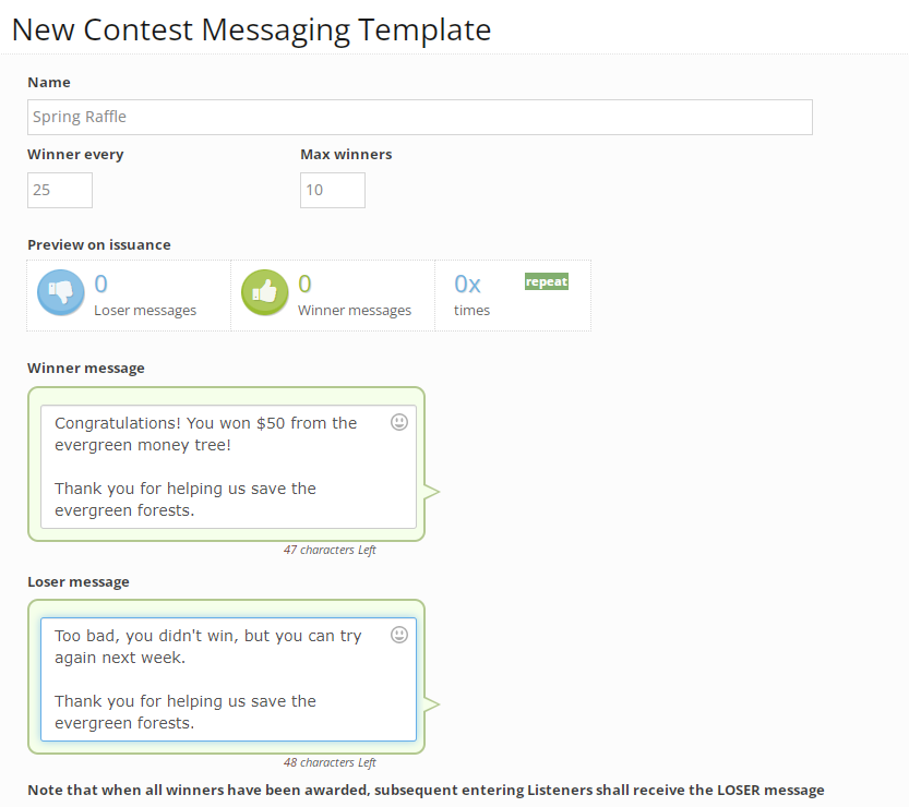 New contest messaging template