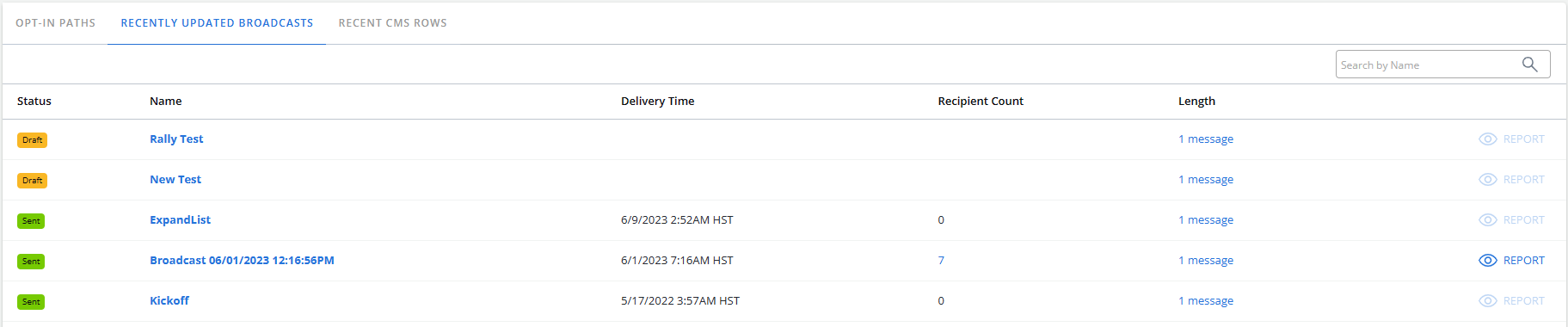 Recently updated broadcast table