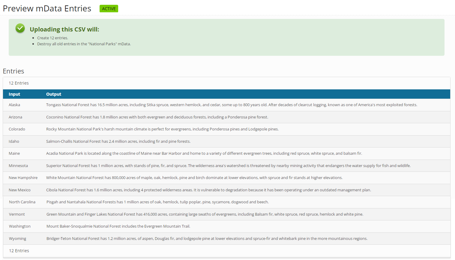 Upload mData spreadsheet