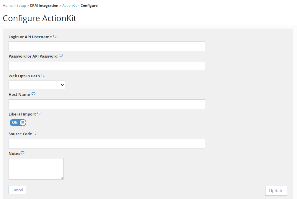 ActionKit configuration form