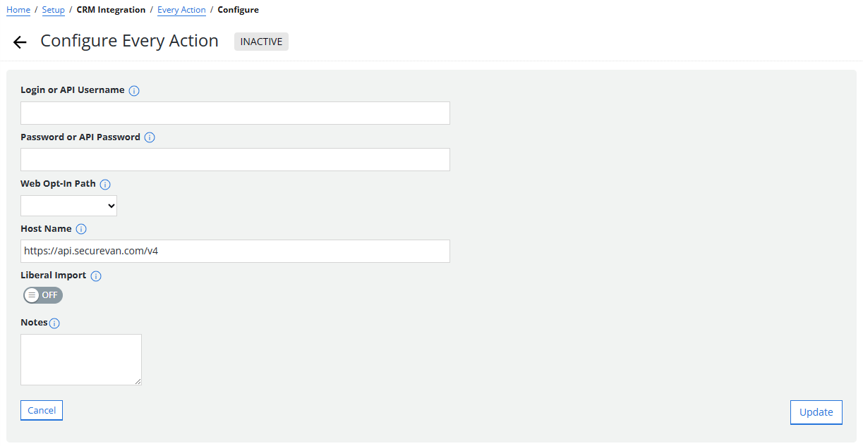 Action Network configuration form