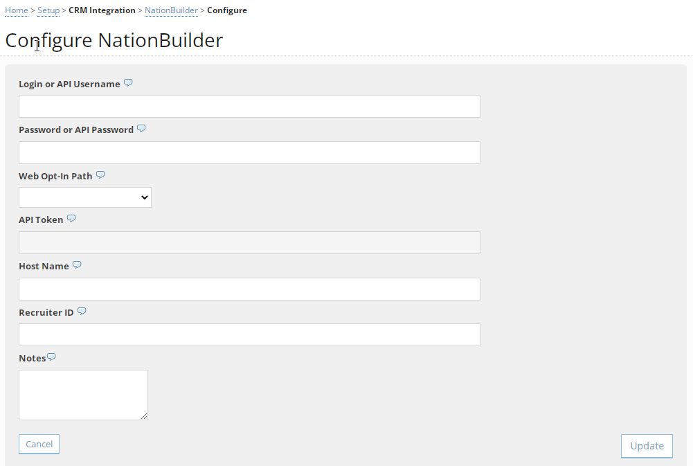 NationBuilder configuration form