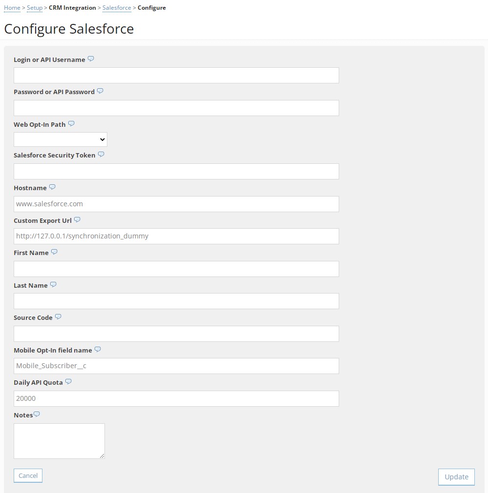 Salesforce configuration form