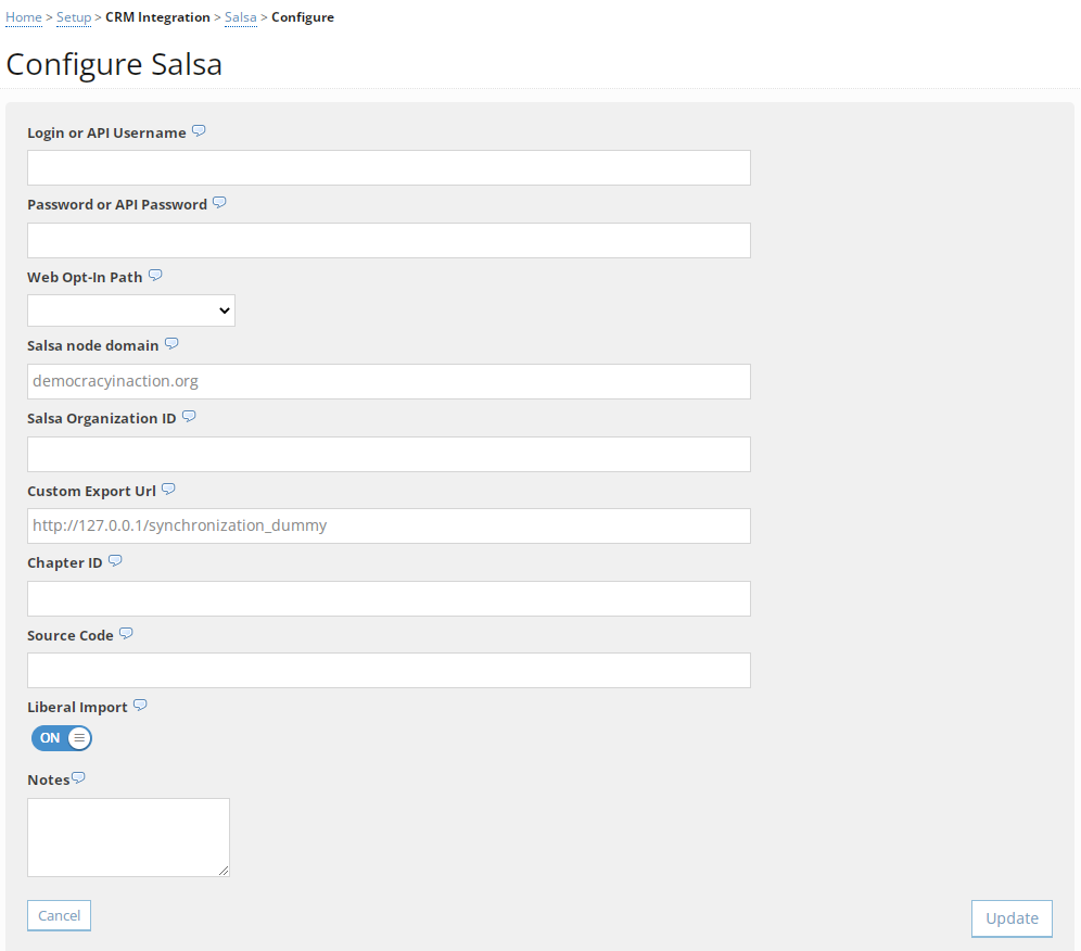 Salsa configuration form