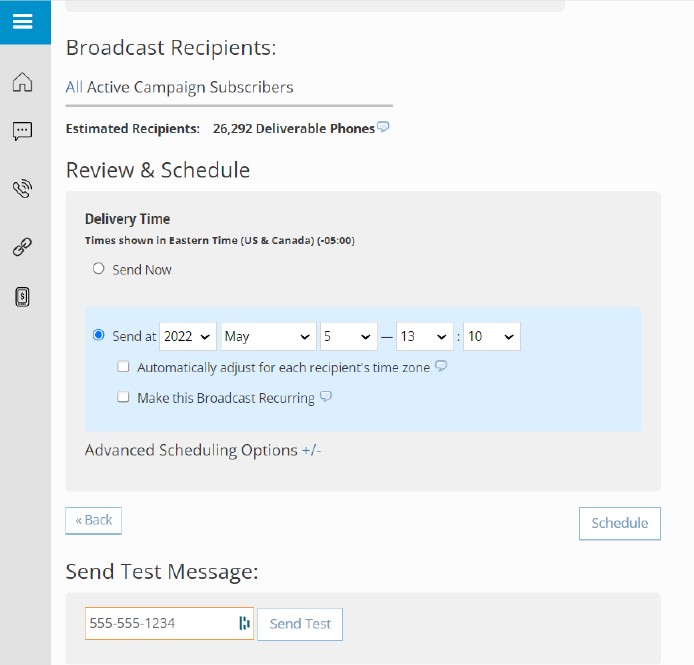 Broadcast test message