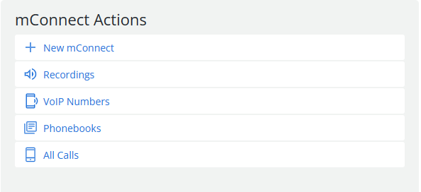 mConnect Actions panel
