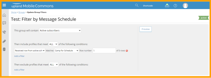 Filter groups by message schedule