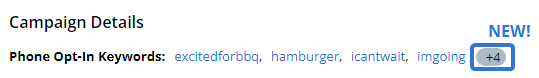 A maximum of four keywords are displayed on the Campaign Details page. The rest are hidden behind a bubble.