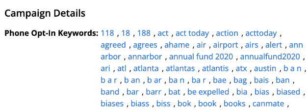 Campaign keywords used to be listed directly on the Campaign Details page.