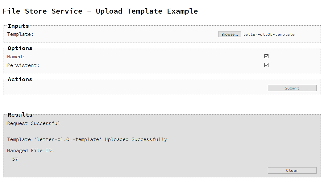Uploading a Template to the File Store
