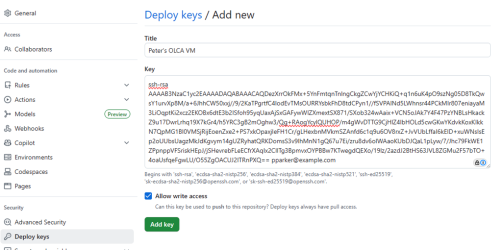 GitHub window for entering the public key, with fields completed as per the text above. 