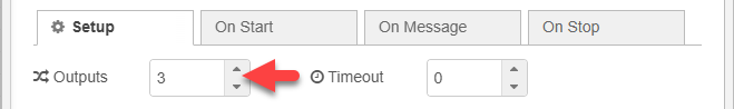 The setup tab in the properties panel for the node, showing three outputs selected. 