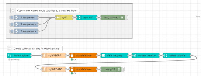Edit flow screen showing the completed sample data and record writing workflows. 