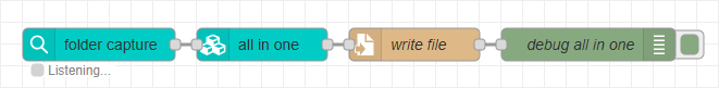 Flowchart of nodes: folder capture to all in one to write file to debug all in one