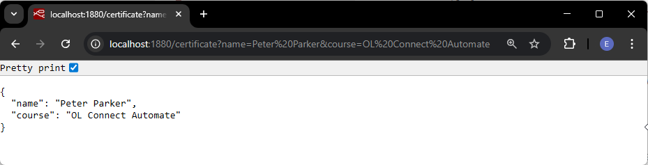 Browser showing response with query parameters described above.