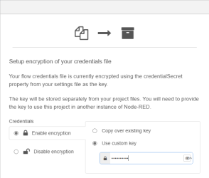 Window for seleting encryption options and entering a custom key. 