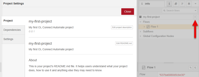 The Project Settings dialog, accessed via the Show Project icon. 