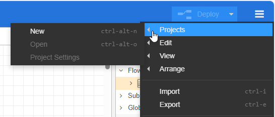 The workspace menu, with Projects as an option. 