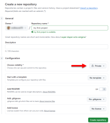 The signup window for Github, with the options selected as described in the text.