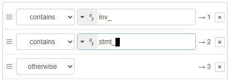 Properties of the switch node, showing the two conditions set. 