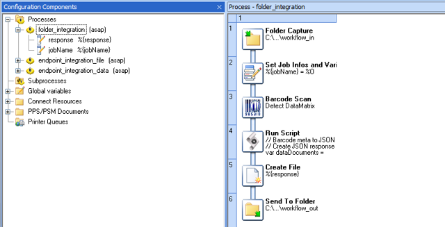 A Workflow process, showing the steps to process the file and use a script to convert the data to JSON.
